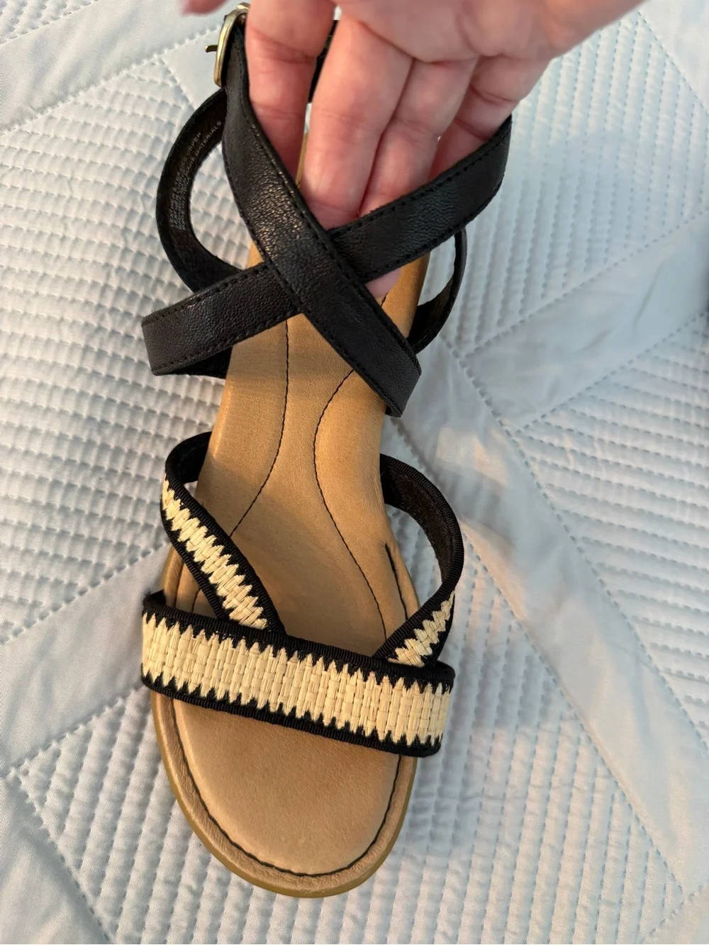 Born Black and Natural Woven-Strap Sandals Sz 8 Nearly New